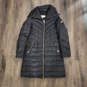EUC Michael Kors Black Quilted Coat with Gold Accents, Size S